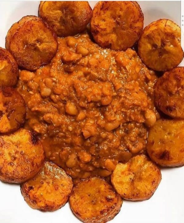 Stewed Beans with Fried Plantain